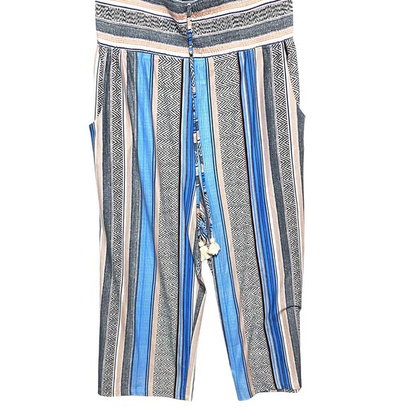 Venus Tassel Halter Jumpsuit Split Leg Smocked Waist Blue Stripe Womens Plus 1X - Picture 7 of 11